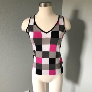 Taifun Collection Sleeveless V-Neck Checkered Knit Sweater Blouse